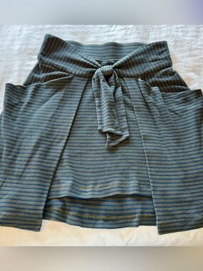 Free People Striped Tie-Waist Midi Skirt in Olive Green Gray and Blue